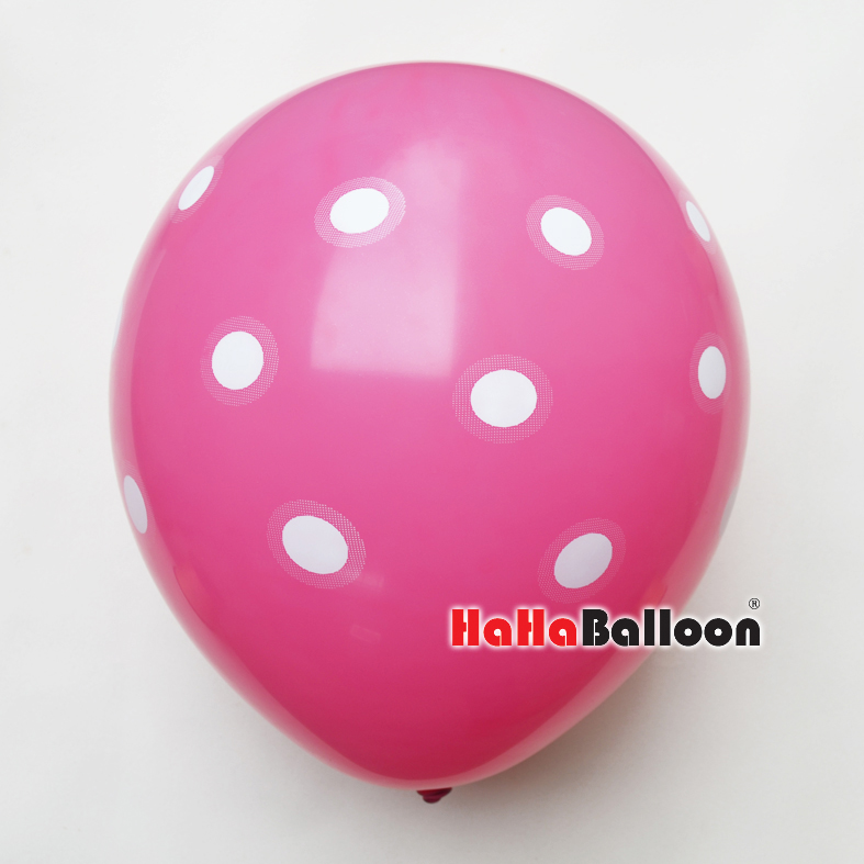 印花波点气球12寸印圆点标准深粉色100个/包