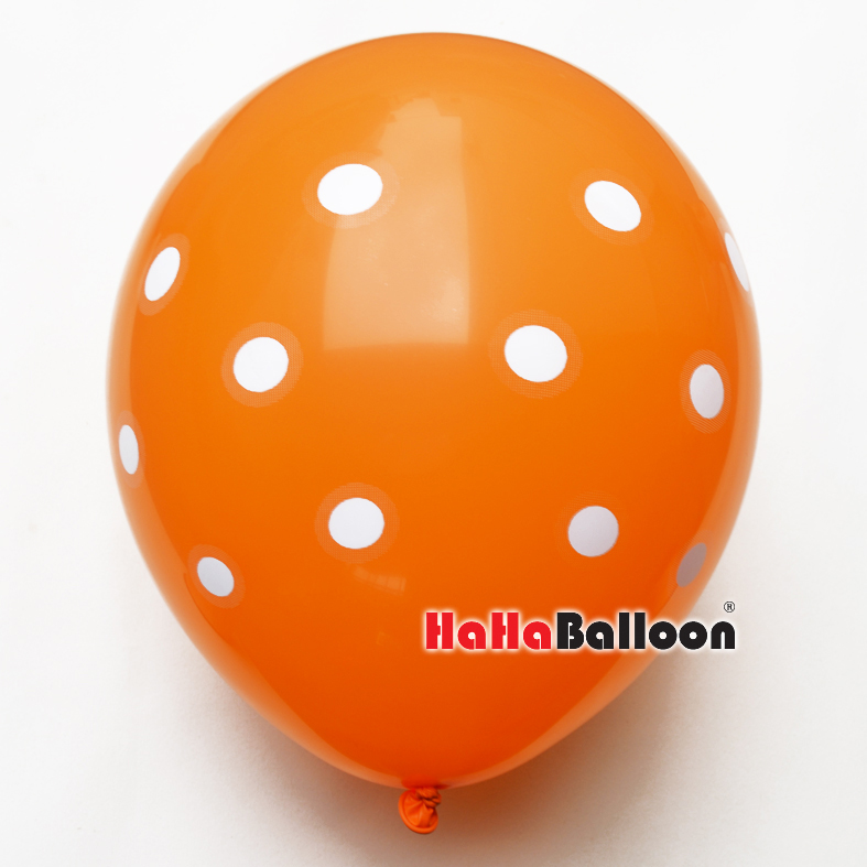 印花波点气球12寸印圆点标准橙色100个/包