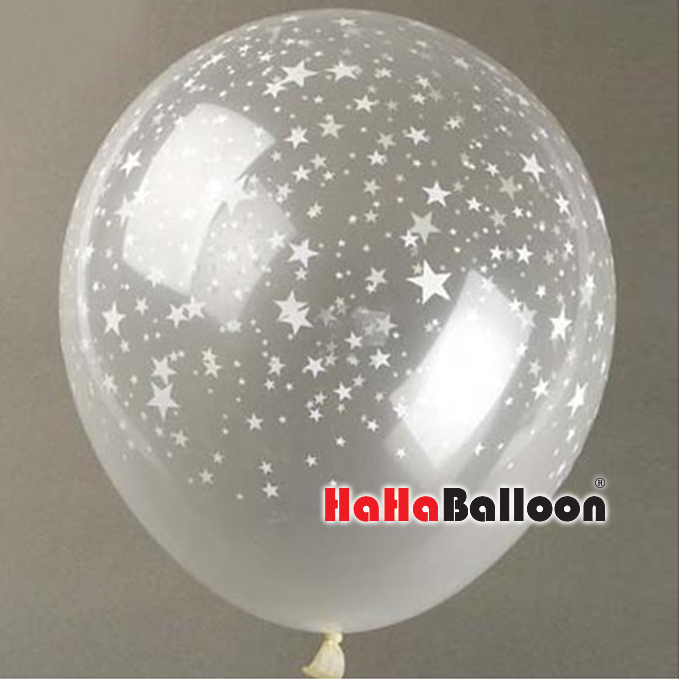 印花气球12寸印五角星星水晶透明色100个/包