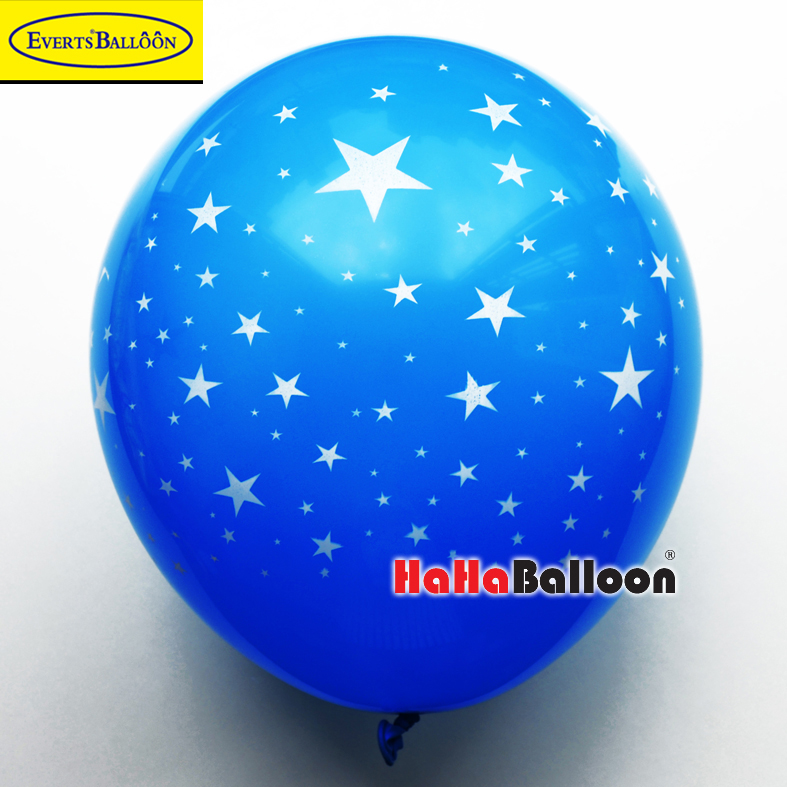 印花气球12寸印五角星星标准海蓝色100个/包