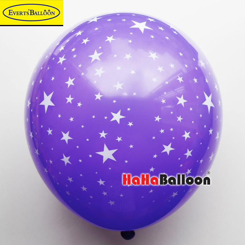 印花气球12寸印五角星星标准丁香紫色100个/包