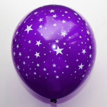 印花气球12寸印五角星星水晶紫色100个/包