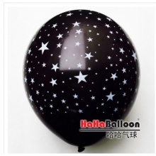 印花气球12寸印五角星星标准黑色100个/包