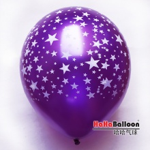 印花气球12寸印五角星星水晶紫色100个/包